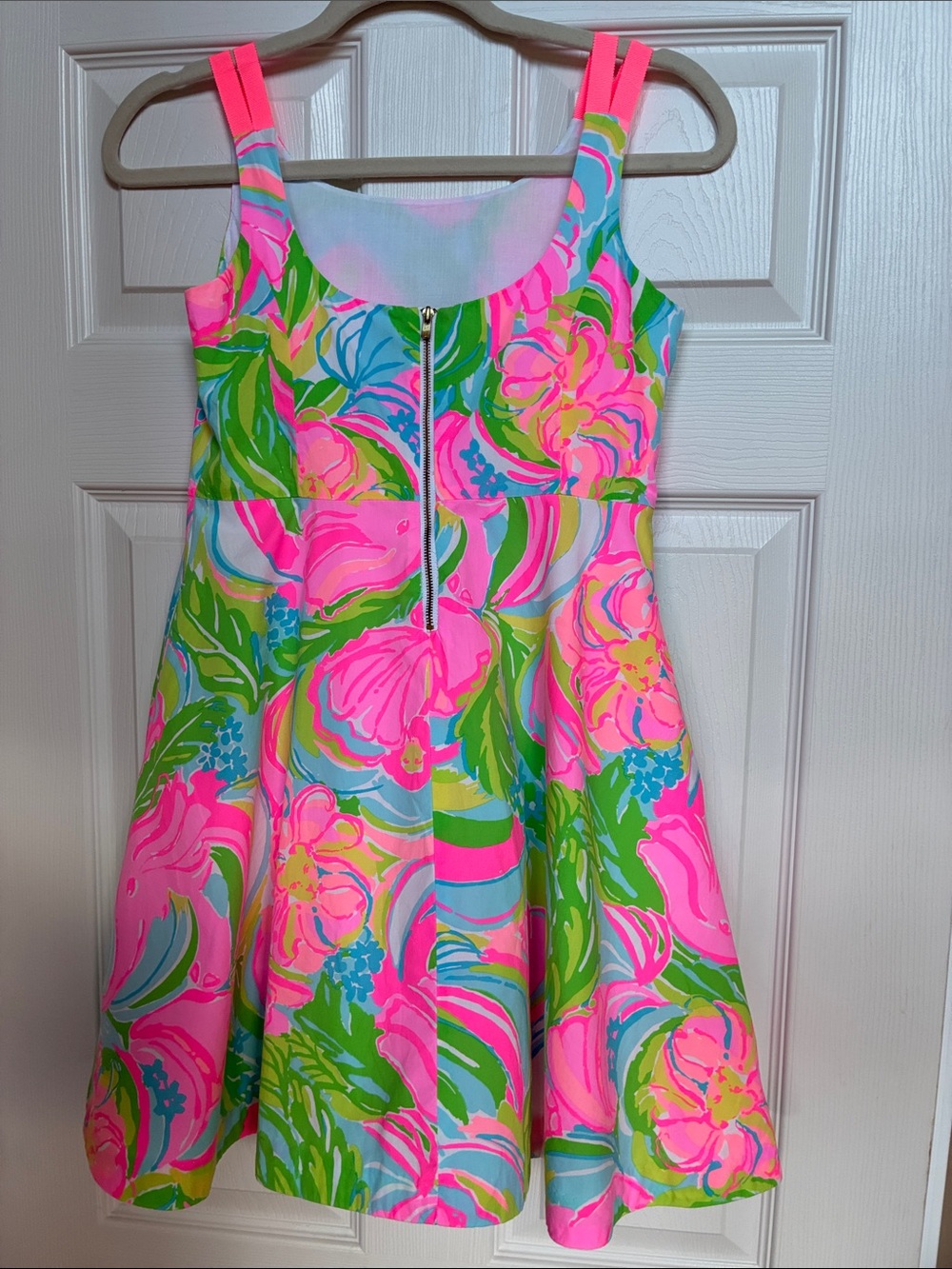Lilly Pulitzer Neon Pink & Green Floral Fit-and-Flare Dress.  Side pockets - Picture 2 of 2